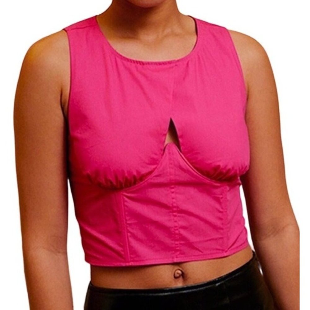 Kendall & Kylie‎ Corset Cutout Crop Tank Top Women Small Barbie Hot Pink NWOT